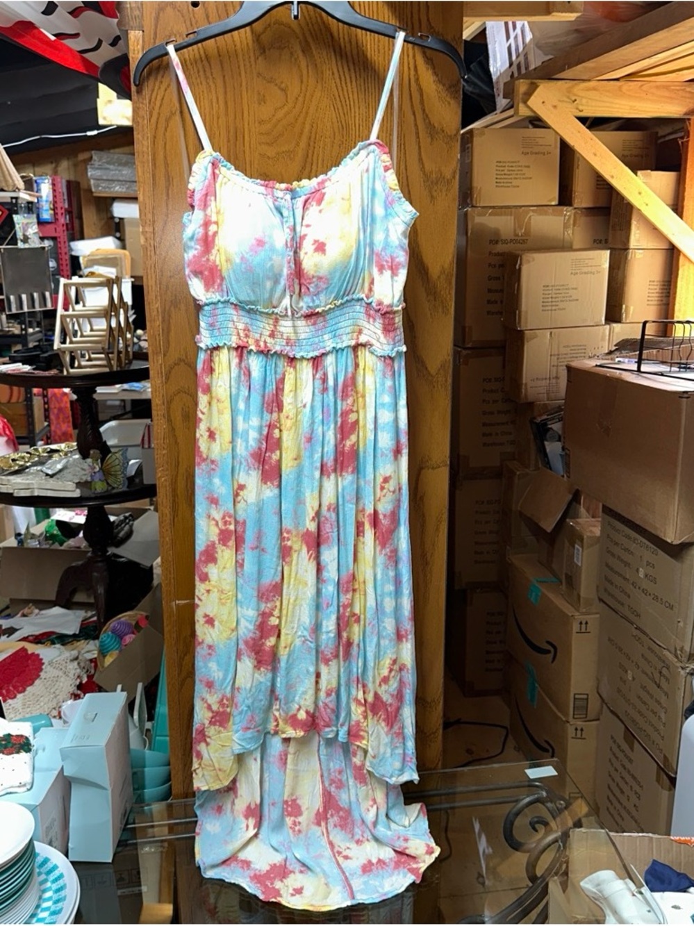 Derek Heart Pastel Tie-Dye High-Low Maxi Dress - Blue, Yellow, Pink